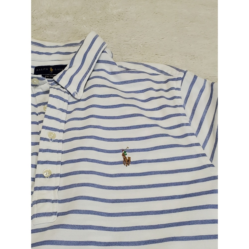 Ralph Lauren Blue Label White Striped Short Sleeve Oxford Knit Polo Top Men XL